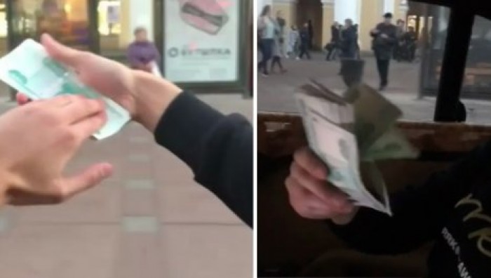 "Мне вас жалко": В Петербурге мажор в маске выкинул в окно 50 тысяч рублей