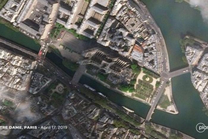 Разрушенный пожаром Нотр-Дам показали из космоса