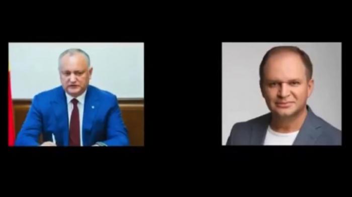 Discuţie dintre două persoane care par a fi Dodon şi Ceban, despre anularea mandatului lui Năstase de acum trei ani. Ceban şi Dodon: Nu sunt vocile noastre