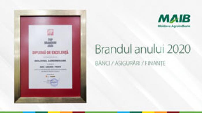 MOLDOVA AGROINDBANK – „BRANDUL ANULUI 2020” LA CATEGORIA BĂNCI / ASIGURĂRI / FINANȚE
