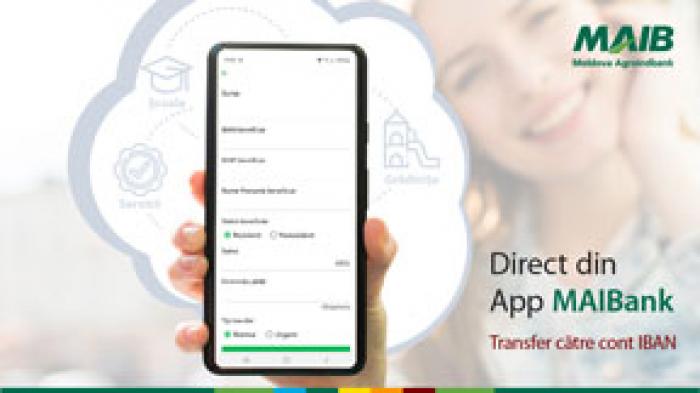 NOU DE LA MOLDOVA AGROINDBANK: TRANSFER DE BANI CĂTRE CONT IBAN PRIN APP MAIBANK