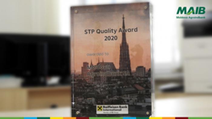MOLDOVA AGROINDBANK – DISTINSĂ CU PREMIUL PENTRU EXCELENȚĂ ÎN CALITATE STP DE RAIFFEISEN BANK INTERNATIONAL