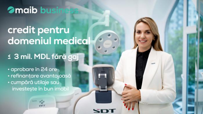Maib continuă să sprijine sectorul medical prin suport pentru investiții și modernizare. Află cum poate fi accesat creditul online, dedicat companiilor medicale