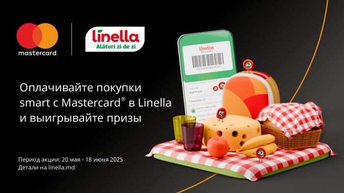 Оплачивайте покупки смарт с картой Mastercard® в супермаркетах Linella и выигрывайте призы