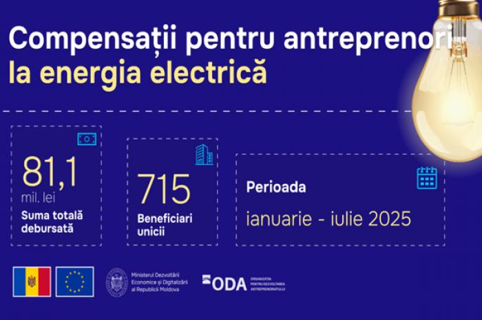 STATUL A ACORDAT ÎNTREPRINZĂRILOR 81,1 MILIOANE DE LEI ÎN CALITATE DE COMPENSAȚII PENTRU ACHITAREA ENEGRIEIE ELECTRICE