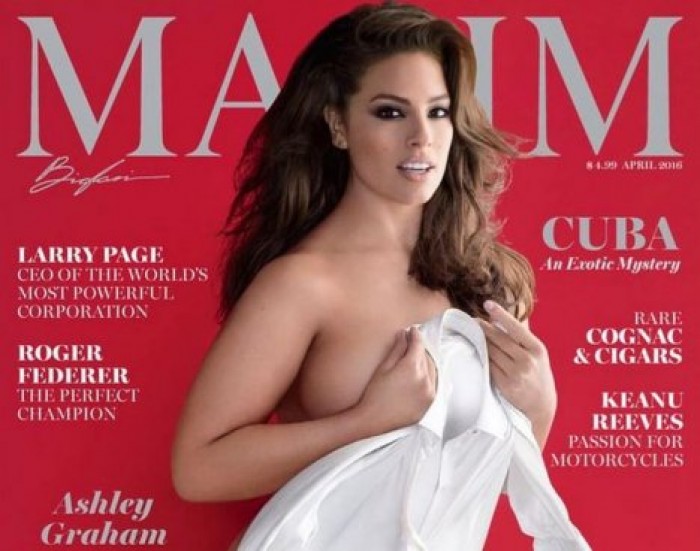Модель с пышными формами впервые снялась топлес для обложки Maxim