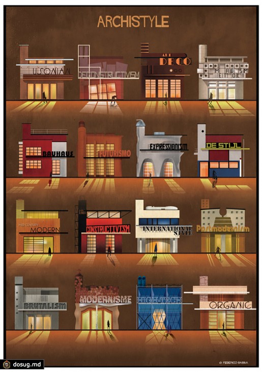 Архитектурные стили в иллюстрациях Federico Babina