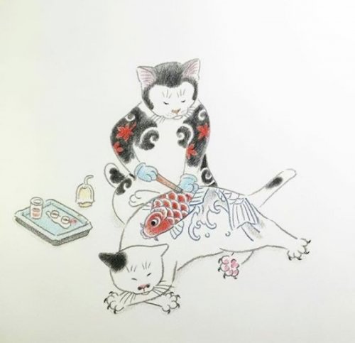 Кошки с татуировками в проекте "Monmon Cats" Кадзуаки Хоритомо