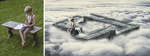 Снимки "до и после", демонстрирующие, как обычные фотографии превращаются в фантастические миры