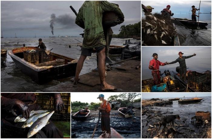 Рыбалка в загрязненных нефтью водах у берегов Венесуэлы