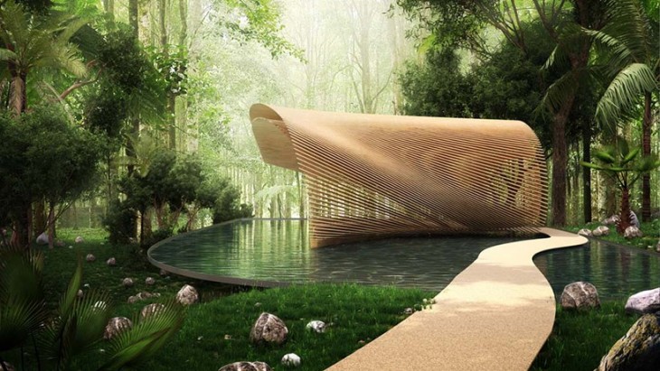 Павильон из деревянных реек от Kengo Kuma